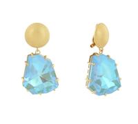 LES POULETTES BIJOUX - Boucles d'Oreilles Clip Gaufré Métal Doré et Gros Strass - Bleu