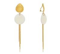 LES POULETTES BIJOUX - Boucles d'Oreilles Clip Laiton Feuille Pastille Émaillée et Fils Pendants - Blanc