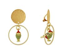 LES POULETTES BIJOUX - Boucles d'Oreilles Clip Laiton Mat Pastille Brossée Anneau et Oiseau Coloré - Vert