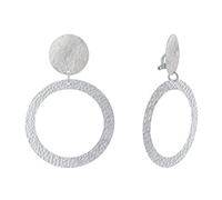 LES POULETTES BIJOUX - Boucles d'Oreilles Clip Laiton Mat Pastille Brossée et Anneau Martelé - Gris argent