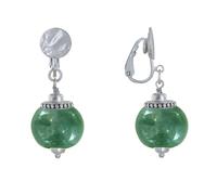 LES POULETTES BIJOUX - Boucles d'Oreilles Clip Métal Argenté et Grosses Perles en Céramique - Vert Foncé