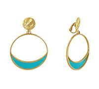LES POULETTES BIJOUX - Boucles d'Oreilles Clip Métal Doré Cercle et Croissant de Lune Translucide Coloré - Turquoise