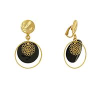 LES POULETTES BIJOUX - Boucles d'Oreilles Clip Métal Doré Cercle et Pastille de Nacre - Noir
