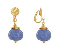 LES POULETTES BIJOUX - Boucles d'Oreilles Clip Métal Doré et Grosses Perles en Céramique - Bleu