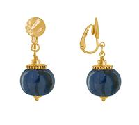 LES POULETTES BIJOUX - Boucles d'Oreilles Clip Métal Doré et Grosses Perles en Céramique - Bleu Nuit