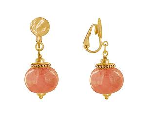 LES POULETTES BIJOUX - Boucles d'Oreilles Clip Métal Doré et Grosses Perles en Céramique - Orange