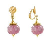 LES POULETTES BIJOUX - Boucles d'Oreilles Clip Métal Doré et Grosses Perles en Céramique - Rose