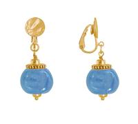 LES POULETTES BIJOUX - Boucles d'Oreilles Clip Métal Doré et Grosses Perles en Céramique - Turquoise