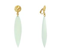LES POULETTES BIJOUX - Boucles d'Oreilles Clip Métal Doré et Longue Pétale en Bois - Vert d'Eau