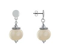 LES POULETTES BIJOUX - Boucles d'Oreilles Clous Métal Argenté et Grosses Perles en Céramique - Beige