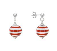 LES POULETTES BIJOUX - Boucles d'Oreilles Clous Métal Argenté Perles en Bois Marinière - Rouge