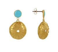 LES POULETTES BIJOUX - Boucles d'Oreilles Laiton Doré Rond Coloré et Coquille d'Oursin - Turquoise