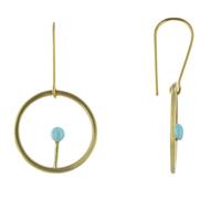 Les Poulettes Bijoux - Boucles d'Oreilles Laiton Ronde Allumette Turquoise