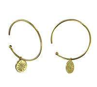 LES POULETTES BIJOUX - Boucles d'Oreilles Plaqué Or Demi Créoles Médaille Ronde Soleil et Strass