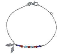 LES POULETTES BIJOUX - Bracelet Argent Rhodié Petite Plume et Perles Bleu Rouge Turquoise