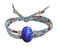 LES POULETTES BIJOUX - Bracelet Double Tour Lien liberty Talisman Scarabée en Lapis Lazuli et Perles Plaqué Or