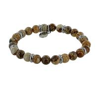 LES POULETTES BIJOUX - Bracelet Elastique Anneau Acier et Perles Jaspe Marron