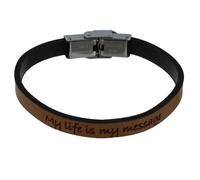 Les Poulettes Bijoux - Bracelet Enfant Cuir Marron Clair ""My Life is my Message""