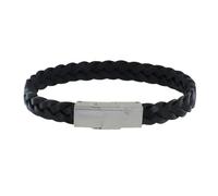 LES POULETTES BIJOUX - Bracelet Enfant Cuir Noir Tréssé Plat Fermoir Acier Inoxydable