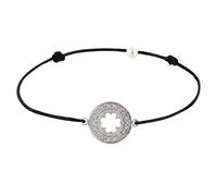 LES POULETTES BIJOUX - Bracelet Lien Argent 925 Médaille Porte Chance et Strass - Classics - Noir