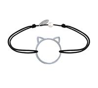LES POULETTES BIJOUX - Bracelet Lien Médaille Argent 925 Tête de Chat Ajouré - Noir