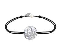 LES POULETTES BIJOUX - Bracelet Lien Médaille de Nacre Ronde Vierge à l'Enfant - Noir