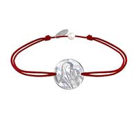 LES POULETTES BIJOUX - Bracelet Lien Médaille de Nacre Ronde Vierge à l'Enfant - Rouge