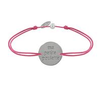 LES POULETTES BIJOUX - Bracelet Lien Médaille Plaqué Argent Ronde Ma Petite Poulette - Fuchsia