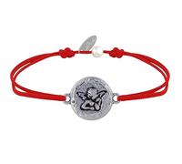LES POULETTES BIJOUX - Bracelet Lien Médaille Ronde Martelée Laiton Argenté Ange Raphaël - Rouge