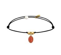 LES POULETTES BIJOUX - Bracelet Lien Noir Médaille Vierge Miraculeuse Colorée et 2 Perles Plaqué Or - Rouge