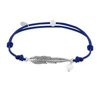 LES POULETTES BIJOUX - Bracelet Lien Plume Laiton Argenté et Perle Facettée - Bleu Navy