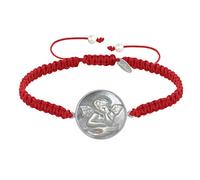 LES POULETTES BIJOUX - Bracelet Lien Tréssé Médaille Ronde Argent 925 et Nacre Ange Raphaël - Rouge