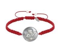 Les Poulettes Bijoux - Bracelet Lien Tréssé Médaille Ronde Argent et Nacre Ange Raphaël - Rouge
