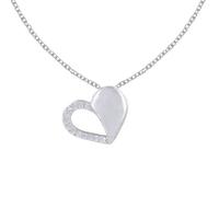 Les Poulettes Bijoux - Collier Argent Rhodié Coeur Toi et Moi Ajouré et Strass