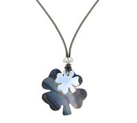 LES POULETTES BIJOUX - Collier Deux Trèfles Porte Bonheur Nacre Lien Gris - Classics