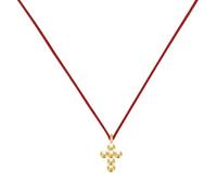 LES POULETTES BIJOUX - Collier Lien Plaqué Or Petite Croix de Billes - Rouge