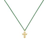 LES POULETTES BIJOUX - Collier Lien Plaqué Or Petite Croix de Billes - Vert
