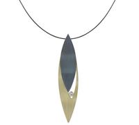 Les Poulettes Bijoux - Collier Plaqué Or Feuilles Argent Oxydé et Strass - Grand Modèle