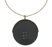 Les Poulettes Bijoux - Collier Sautoir Chaine Laiton Cible en Verre Noir et Huit Points Couleur Or et Argent