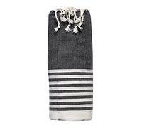 LES POULETTES Bijoux - Grand Fouta Drap Plage et Hammam Coton Petites Rayures Blanches 150 x 250cm - Noir