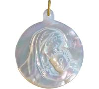 Les Poulettes Bijoux - Pendentif Nacre Ronde Vierge à l'Enfant