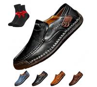 Les Premiers Mocassins en Cuir Faits Main for Jeunes Hommes - Chaussures Basses à Enfiler, légères, Confortables et Respirantes, Bottes orthopédiques en Cuir(Black,44 EU)