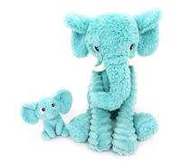 Les PTIPOTOS by Les DEGLINGOS - Peluche Maman Bebe - Toute Douce - Cadeau Naissance Anniversaire Noel - DIMOITOU L'ELEPHANT Maman & Bebee - 24CM - Bleu Aqua