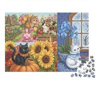 Les Quatre Saisons du Chat Puzzle 1000 Pièces Adultes Et Enfants,Dès 14 Ans,Anti-Stress,Casse-tête Chatons,Détente,Déco Murale, Premium,Carton,Jeu Éducatif,Défi 70x50cm