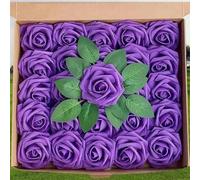 Les roses simulent les fleurs, 15/25/100pcs Foam Fake Roses Wedding Bouquets Centerpieces Mothers Day Valentines Party Decoration(Deep Purple,50PCS no box leaves)