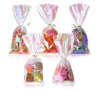 Les sacs de traitement de la cellophane, des sacs cadeaux holographiques irisés, un violoncelle clair avec des liens torsion pour les faveurs d'anniversaire, les valentines, les Pâques, les mar