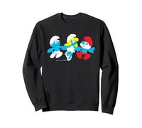 Les Schtroumpfs Movie Schtroumpfette & Papa Schtroumpf Tenant la Main Sweatshirt, Unisexe pour Adultes, Noir, XXL