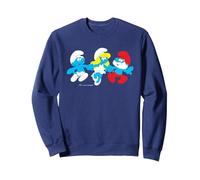 Les Schtroumpfs Movie Schtroumpfette & Papa Schtroumpf Tenant la Main Sweatshirt, Unisexe pour Adultes, Bleu Marine, S