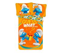 Les Schtroumpfs - Parure de Lit Bébé Coton Orange - Housse de Couette 100x135 Taie 40x60 cm