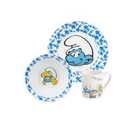 Les Schtroumpfs Set de petit déjeuner pour enfants - Set de vaisselle 3 pièces assiette, bol & tasse en porcelaine bleue